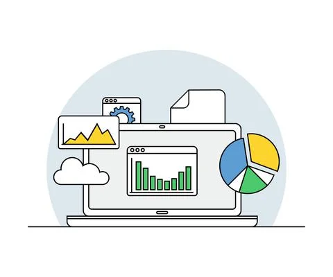 Online Profession with Learning Platform and Computer Interface Display Line Stock Illustration