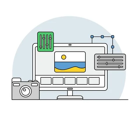 Online Profession with Learning Platform for Video Editor and Computer Interface Illustrazione stock