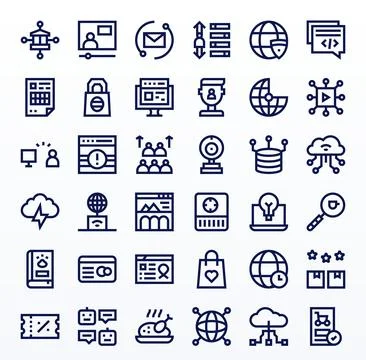 Online Professional Vector Set with 36 Bold Line Pixel Optimized 64x64 Icons Stock Illustration