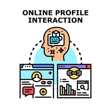 Online profile interaction concept showing digital communication 库存插图