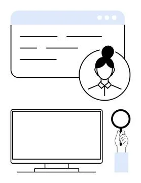 Online Profile Search with Web Browser Window, Computer Screen, and Magnify.. Stock Illustration