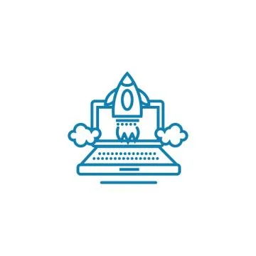 Online project startup linear icon concept. Online project startup line vector Stockillustratie