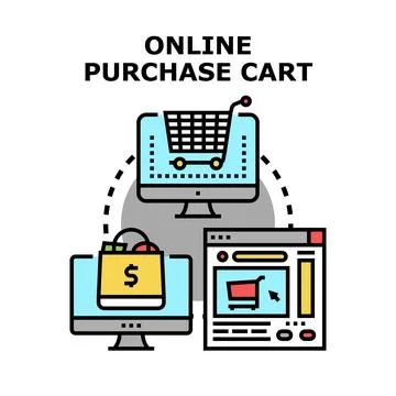 Online purchase cart e commerce buying process concept Illustrazione stock
