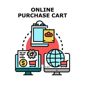 Online purchase cart e commerce global shopping transaction Stock Illustration
