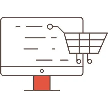 Online purchase icon vector computer with basket Stock Illustration