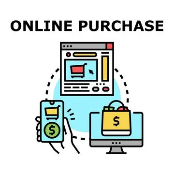 Online purchase process connecting devices for e commerce イラスト素材