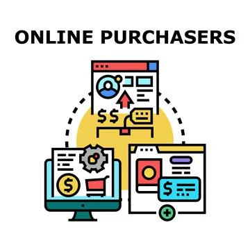 Online purchasers buying products using digital platforms Stock Illustration