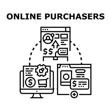 Online purchasers buying products using digital platforms Stock Illustration
