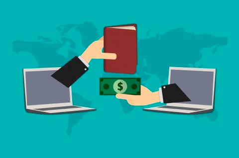 Online purchases, the user acquires a digital book when paying with a cash de Stock Illustration