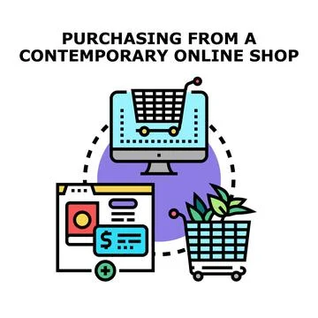 Online purchasing concept with e commerce transaction and delivery Stock Illustration