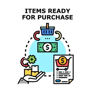 Online purchasing process concept with shopping items Stock Illustration