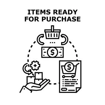 Online purchasing process concept with shopping items Stock Illustration