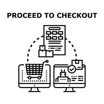 Online purchasing process proceed to checkout concept Stock Illustration