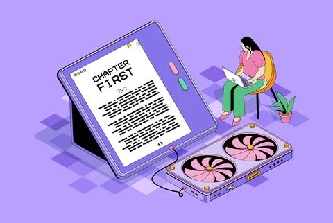 Online Reading Isometric Scene Stock Illustration