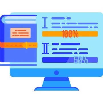 Online reading process on computer vector icon Stock Illustration