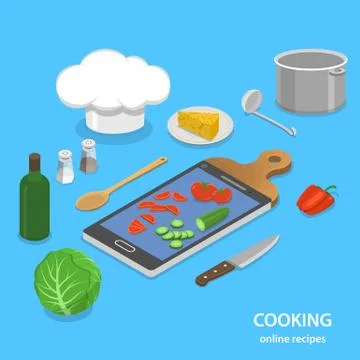 Online recipes flat isometric vector concept. Stock Illustration