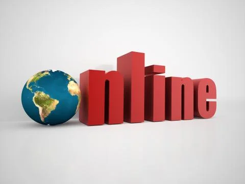Online red word with globe Stock Illustration