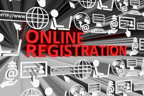 ONLINE REGISTRATION concept blurred background 3d render illustration Stock Illustration
