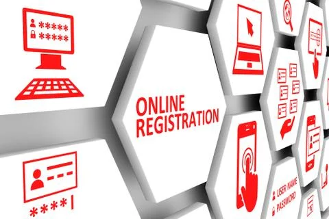 ONLINE REGISTRATION concept cell background 3d illustration Stock Illustration