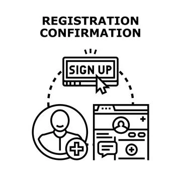 Online registration confirmation creating new user account Stock Illustration