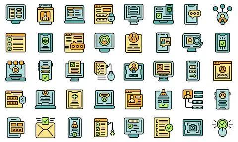 Online registration icons set vector flat Stock Illustration