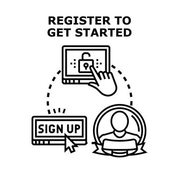 Online registration process to get started with website access Stock Illustration