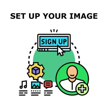 Online registration process setting up digital content 스톡 일러스트