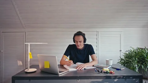 Online remote learning. School kids with computer. Student boy using laptop Stock Footage 164487554