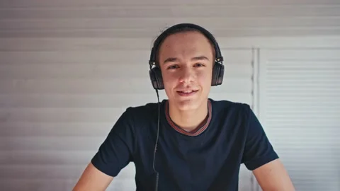 Online remote learning. School kids with computer. Student boy using laptop Video stock 164487653