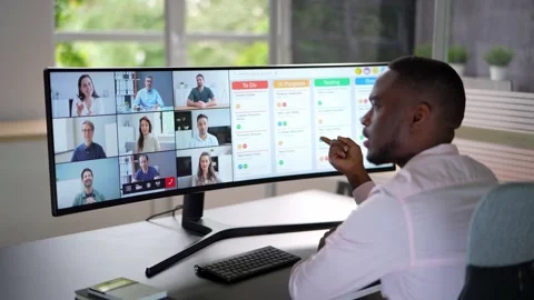 Online Remote Video Conference Webinar Scrum Meeting Video stock 215591782