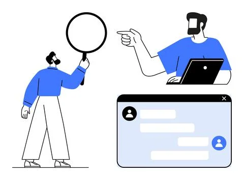 Online research, data analysis, collaboration, social interaction, online cha Stock Illustration