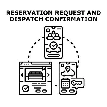 Online reservation request and dispatch confirmation process Illustrazione stock