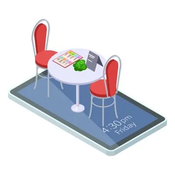 Online reserved table in cafe or restaurant with mobile app isometric concept Stock Illustration