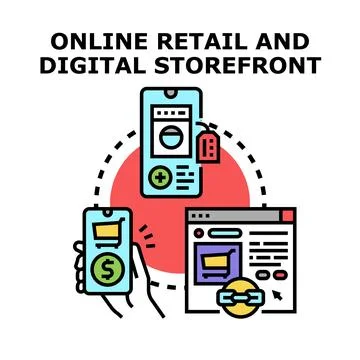 Online retail and digital storefront creating marketplace transactions Stock Illustration