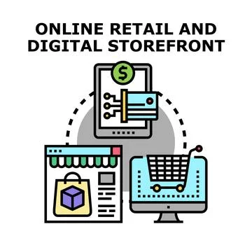 Online retail digital storefront concept vector illustrating e commerce Stock Illustration