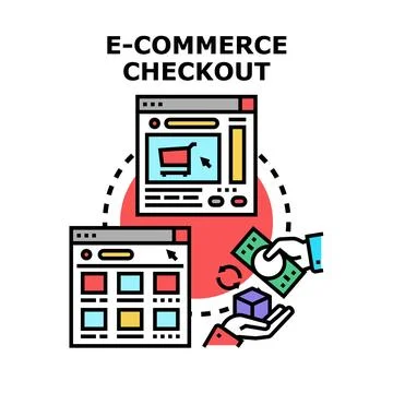 Online retail purchase process vector illustration Illustrazione stock