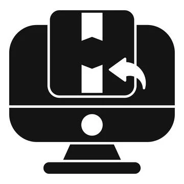 Online return process with box and computer icon Illustrazione stock