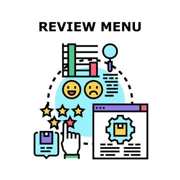 Online review menu evaluating customer satisfaction service Illustrazione stock