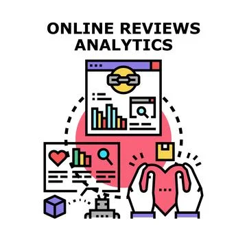 Online reviews analytics examining feedback and customer experience Illustrazione stock