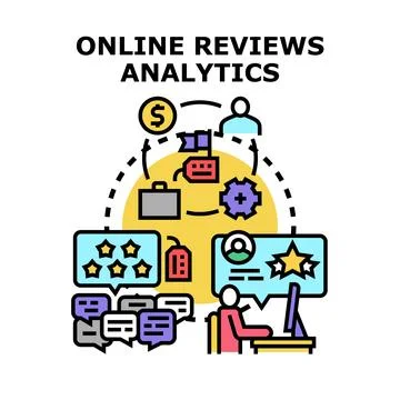 Online reviews analytics processing customer feedback data Stock Illustration