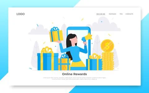 Online reward flat style design vector illustration landing page concept. Stock Illustration