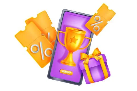 Online reward gift vector concept, 3D bonus loyalty program prize concept Illustrazione stock