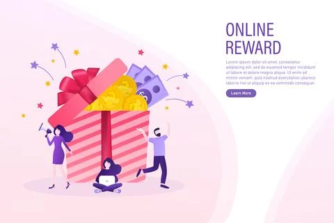 Online reward Vector flat design. Flat isometric vector illustration. Group of Stock Illustration