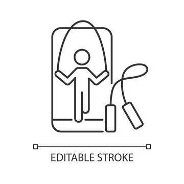 Online rope jumping workout linear icon. Stock Illustration