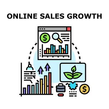Online sales growth e commerce business development progress Stock Illustration