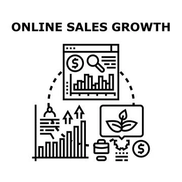 Online sales growth e commerce business development progress Stock Illustration
