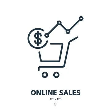 Online Sales Icon. E-commerce, Selling, Revenue. Editable Stroke. Simple Ve.. Stock Illustration