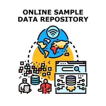 Online sample data repository concept global network database Stock Illustration