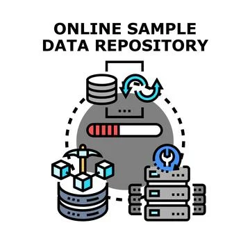 Online sample data repository process managing information Stock Illustration