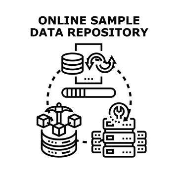 Online sample data repository process managing information Stock Illustration